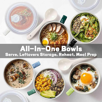 Soup Bowls with Handles & Spoons, 30oz Ceramic Ramen Bowl with Lid, Large Soup - Image 6