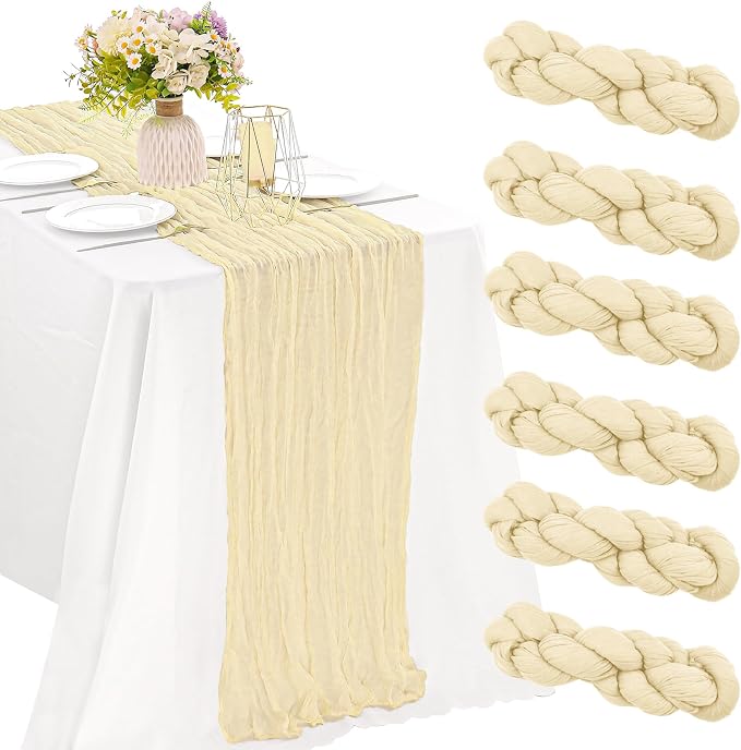 6 Pieces Beige 10FT Cheesecloth Table Runner Boho Gauze Fabric Table Runner by JALANCY