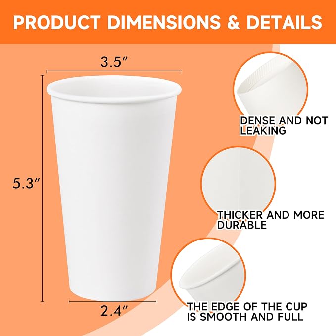 METAPRINT 200 Pack 16 oz Disposable Coffee Cups, Sturdy Paper Cups - Image 4