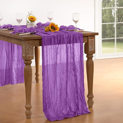 DeZerlor Dark Purple Cheesecloth Table Runners 4 Pack Fall Runners | 120Inch - Image 3