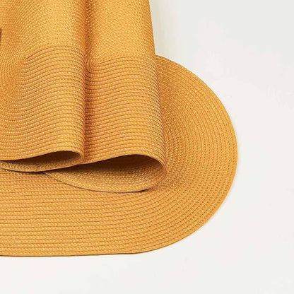 FunWheat Oval Braided Placemats Set of 4 Table Mats for Dining Tables Washable Heat Resistant Place Mats for Indoor Outdoor Use 12 x18 Inch(Oval Pumpkin Yellow, 4pcs)