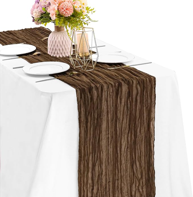 Brown 10FT Cheesecloth Table Runner Boho Gauze Fabric Table Runner Rustic Sheer by JALANCY