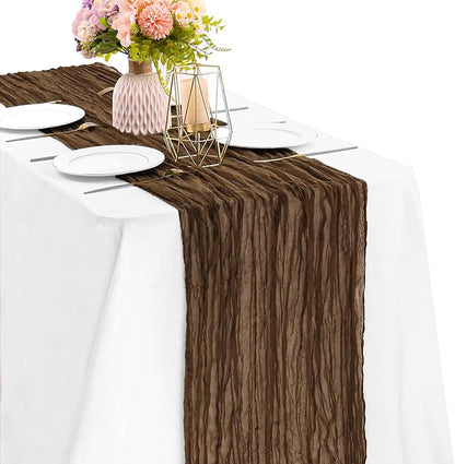 Brown 10FT Cheesecloth Table Runner Boho Gauze Fabric Table Runner Rustic Sheer by JALANCY