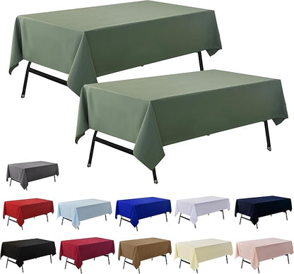 2-Pack 60x120 inch Sage Green Table Cloths, Solid Stain and Wrinkle Resistant Oblong Tablecloth, Premium Plain Weave Polyester Fabric Rectangle Table Linen Covers for Hotel, Wedding