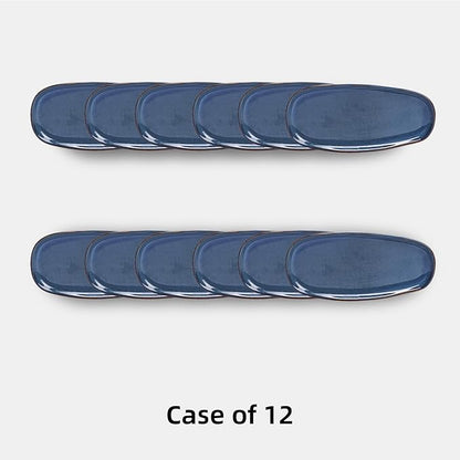 Organic Shape Highland Ceramic Serving Tray, 12pcs 11.625 * 5.125inch Handmade Reactive Glaze Stoneware Tray with Wavy Edge, for Kitchen, Microwave & Dishwasher Safe, Scratch Resistant-Blue