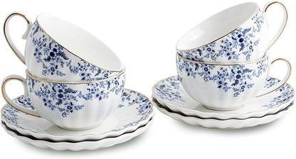 Agyiuns ceramic tea cups and saucers 6oz, floral tea cups by Agyiuns