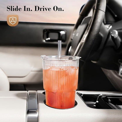 20oz Iced Coffee Cups with Lids, Ribbed Glass Cups with Lids and Straws | Thick - Image 3