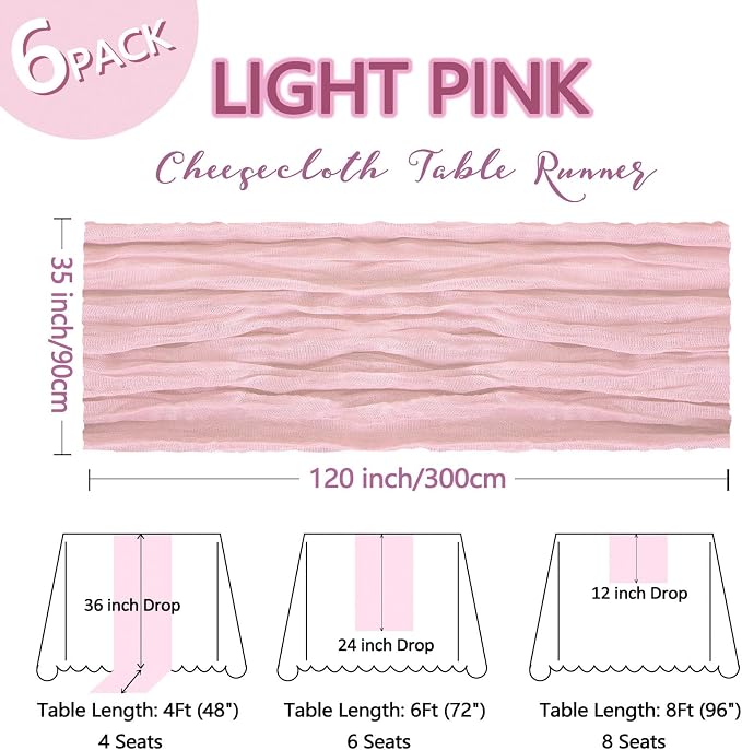 6 Pack Pink Table Runner Cheesecloth 10Ft Gauze Cheese Cloth Table Runner - Image 2