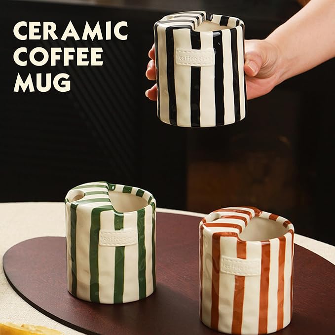 Ceramic Coffee Mugs 10 oz Retro Striped Coffee Mug No Handle - Image 7