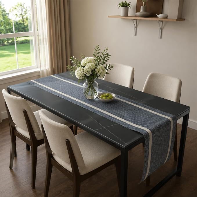 FAVE Navy Blue Woven Table Runner - Image 3