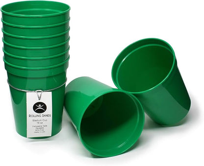 Rolling Sands 16 oz. Reusable Plastic Stadium Cups, 8 Pack, Made in USA by RollingSands