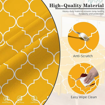 Laeacco 60 Inch Morocco Round Tablecloth Orange Geometric Lattice Modern Abstract Art Print Table Cloth Washable Waterproof Wrinkle Free Table Cover for Kitchen Dining Picnic Party Decoration