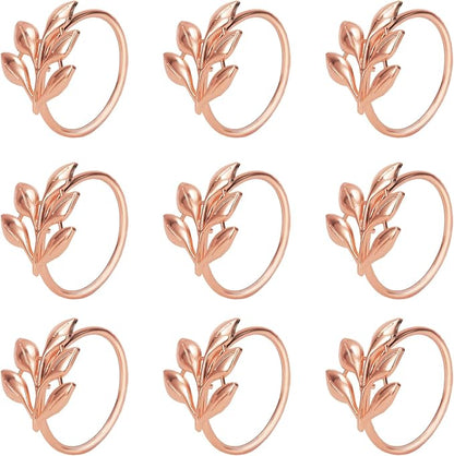KPOSIYA Set of 6 Leaf Napkin Rings Metal Gold Napkin Holder Table Napkin Rings by KPOSIYA