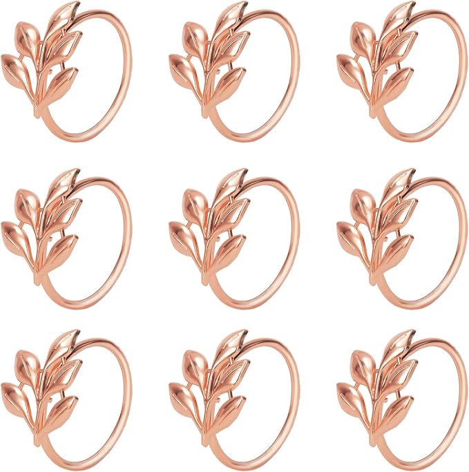 KPOSIYA Set of 12 Leaf Napkin Rings Metal Gold Napkin Holder Table Napkin Rings by KPOSIYA