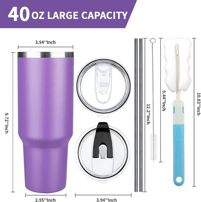 40 oz Tumbler with Lids and Straws, Stainless Steel Insulated Coffee Tumbler - Image 2