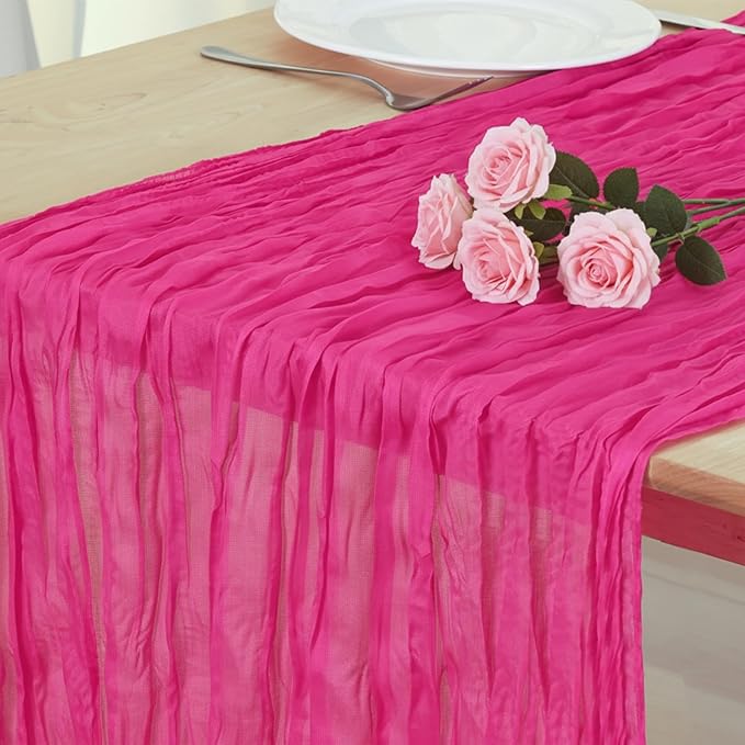 3 Pack Hot Pink Cheesecloth Table Runner 120 Inch Boho Wedding Decor | by Fixwal