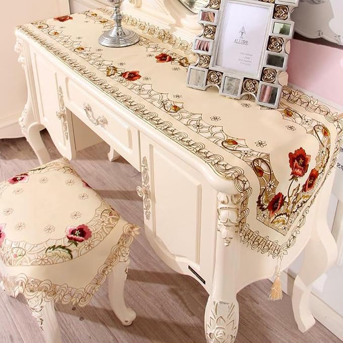 LeLehome 15" X 77" Rufous Flowers Embroidery Beige Table Runner, Floral Rose - Image 7
