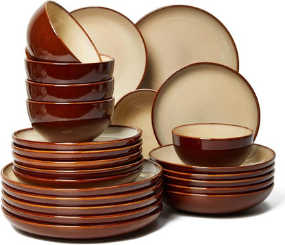 24 Piece Double Bowl Dinnerware Sets by Pokini