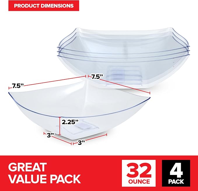 32oz Clear Plastic Serving Bowls Medium Candy Dishes, Square Plastic Buffet - Image 2
