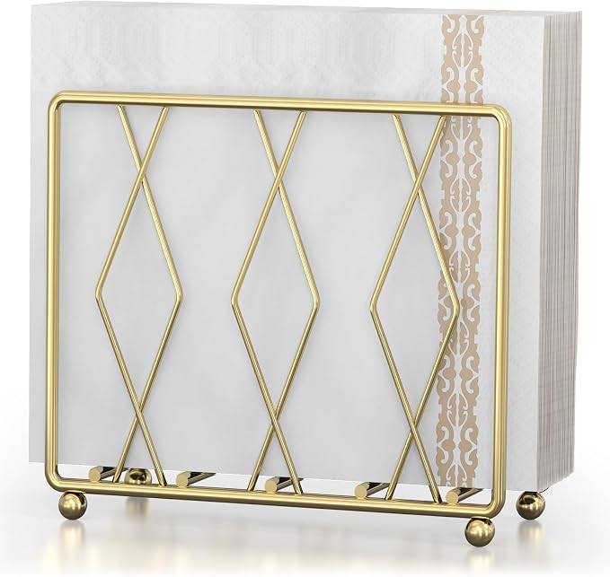 Gold Metal Napkin Holder for Table | Modern Upright Dispenser for Paper Napkins by LWSFF