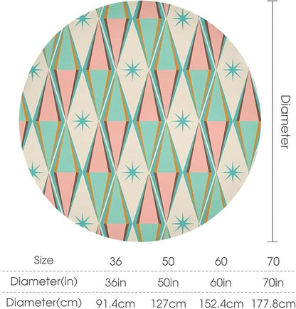 Mid Century Round Tablecloth, Vintage Bohemian Modern Mid-Century 50s 60s Print Tablecloth for Home Party Dining Room Kitchen Decor 50Inch(127cm)