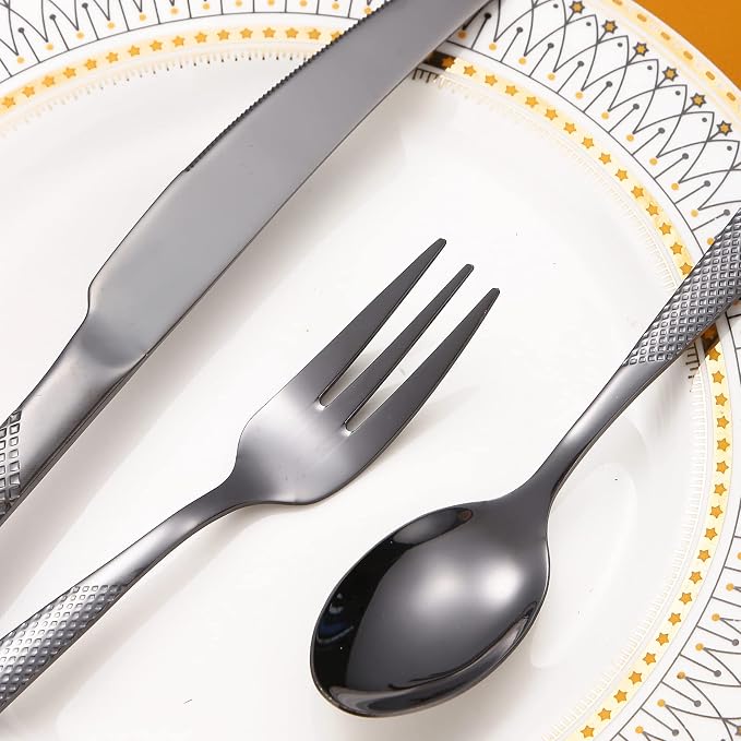 A·HOUSEWARE Black Silverware Hammered Flatware Kichen Stainless Steel Cutlery - Image 4