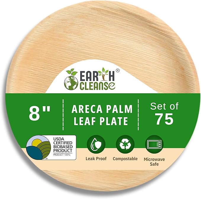 The Palm Dinnerware – Palm Plates 8 Inch Round (75 Pack) | Compostable & Biodegradable | Like Bamboo Disposable Plates | Oven & Microwave Safe | Eco-Friendly Party Dinnerware