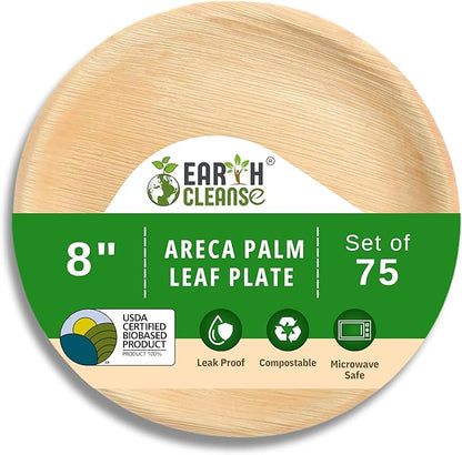 The Palm Dinnerware – Palm Plates 8 Inch Round (75 Pack) | Compostable & Biodegradable | Like Bamboo Disposable Plates | Oven & Microwave Safe | Eco-Friendly Party Dinnerware