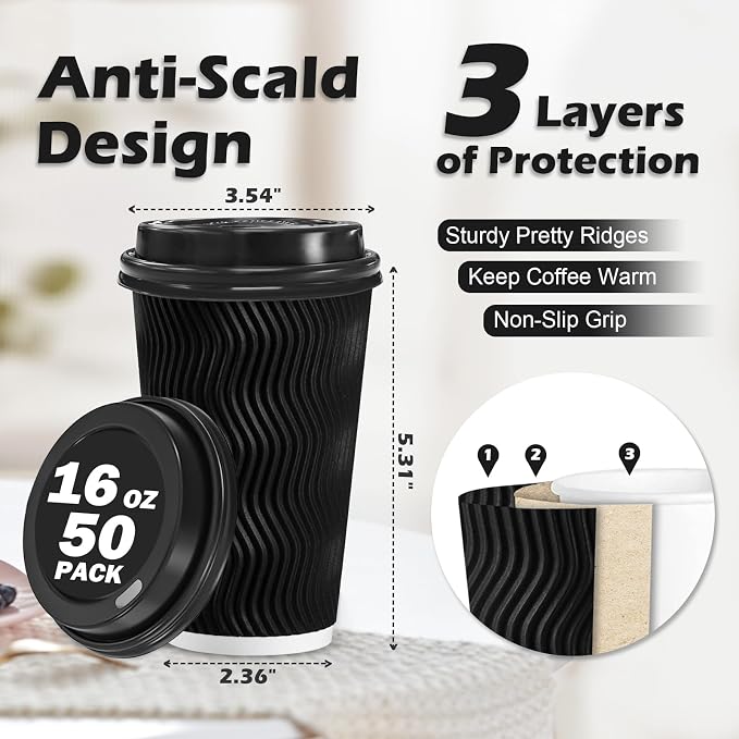 Lamosi 50 Pack 16 oz Disposable Coffee Cups - Image 2