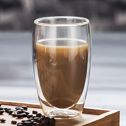 Double Wall Glass Coffee Mugs Set of 2, 15oz/440ml Insulated Glass Mugs - Image 6