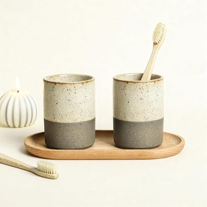 Gaolinci 2 Pcs Vintage Stoneware Style Ceramic Mouthwash Cups, Bathroom - Image 3