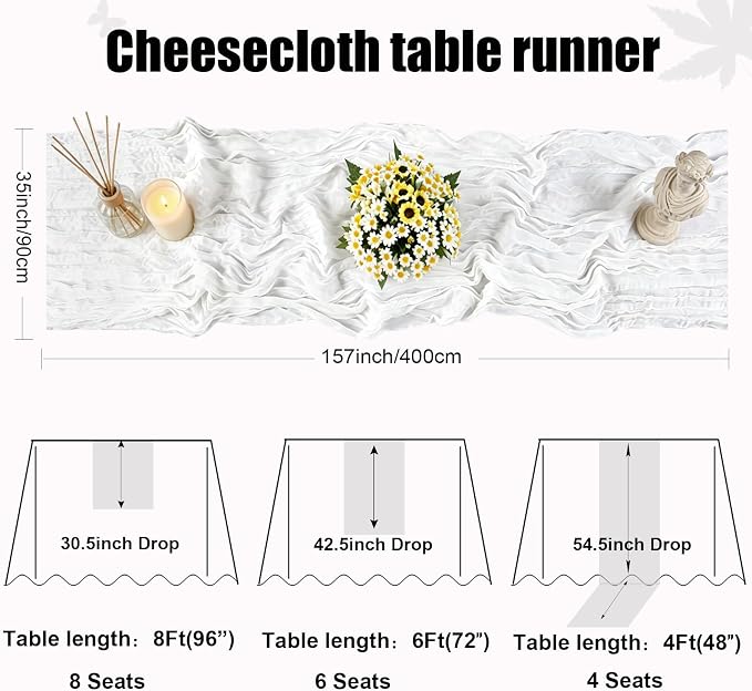 13.3FT White Cheesecloth Table Runner Transparent Boho Table Runner Rustic - Image 2