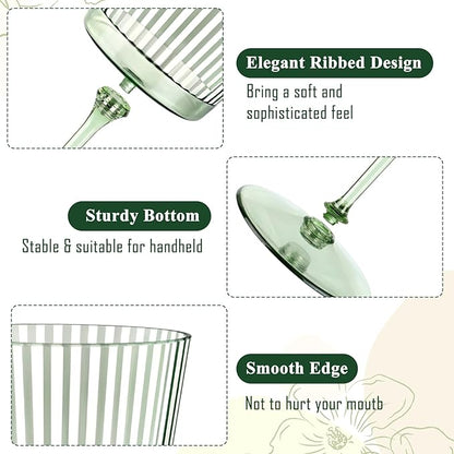 48 PCS Green Plastic Wine Glasses with Removable Stems 13.5 Oz Ribbed Wine Glasses Square White Wine Glass Muted Pastel Colors Goblets Elegant Fluted Glassware for Wedding Anniversary Birthday