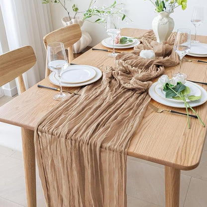 Cheesecloth Table Runner 10FT 4Pcs Nude Boho Gauze Rustic Sheer Runners | - Image 8