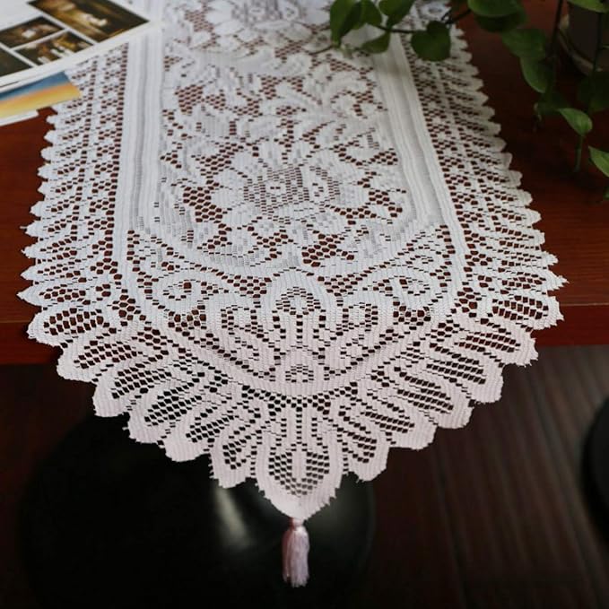 Tinsow 2 Pack Cotton Crochet Lace Rectangular Table Runner Dresser Scarf Doilies - Image 2