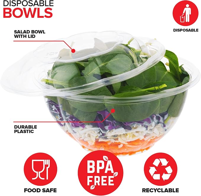 Stock Your Home 32oz Clear Plastic Salad Bowls - Image 3