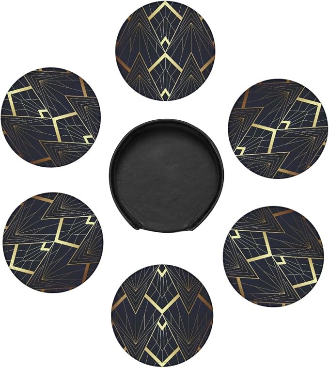 Abstract Art Deco Leather Drinks Coasters - Image 4