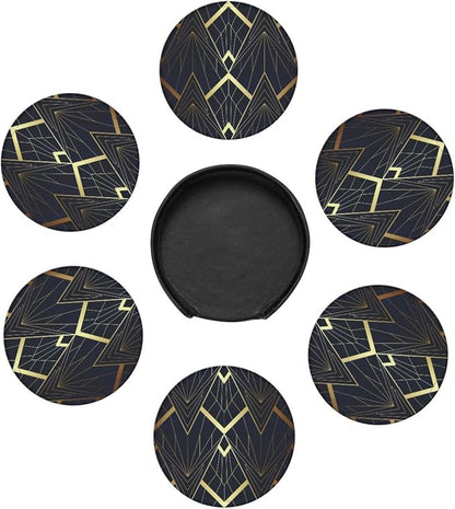 Abstract Art Deco Leather Drinks Coasters - Image 4
