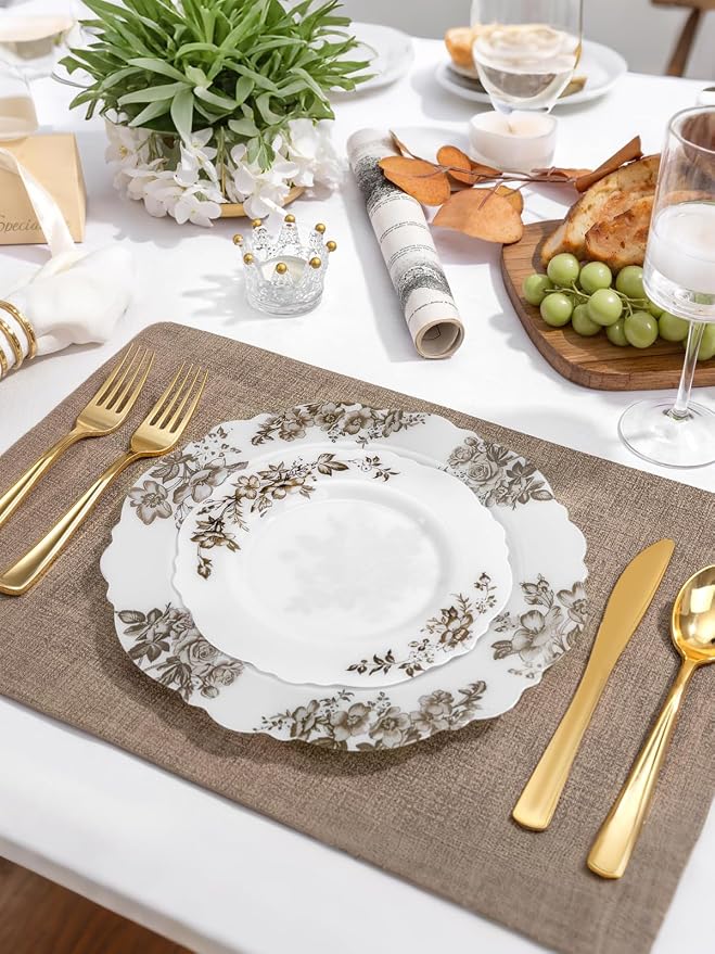 20PCS Brown Plastic Plates - Image 4