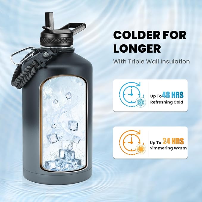 RAYMYLO One Gallon Water Bottle Insulated 128 oz, Stainless Steel | Triple - Image 2