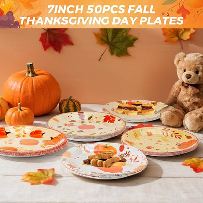 50Pcs Thanksgiving Day Fall Paper Plates Disposable 7inch Party Dessert Plates - Image 6