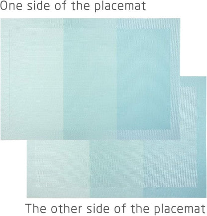 PIGCHCY Placemats Non-Slip Plastic Placemats,Easy to Clean Woven Vinyl Placemats for Dining Table 18x12 Inches Washable Table Mats Set of 6 (Turquoise)