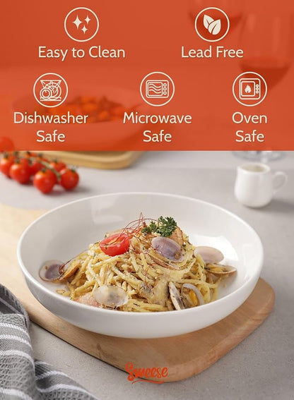 Sweese Large Salad Serving Bowls, 30 Ounce Porcelain White Pasta Plates Set of 6 - Image 3