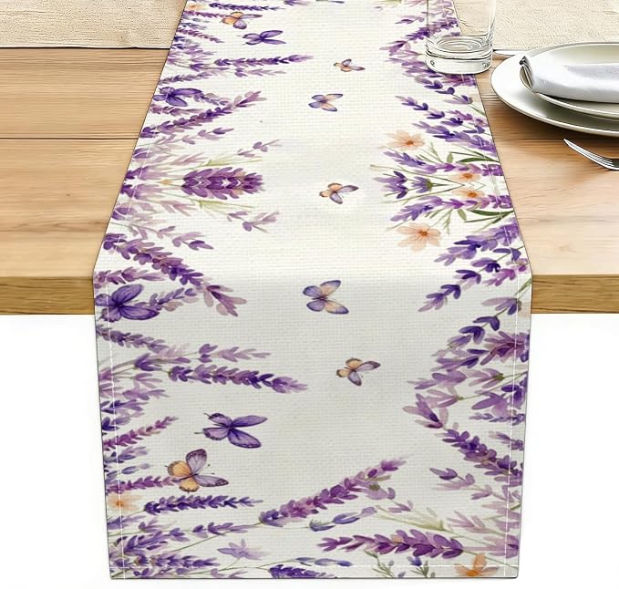 Purple Lavender Floral Butterflies Spring Table Runner, Gifts by Unknown