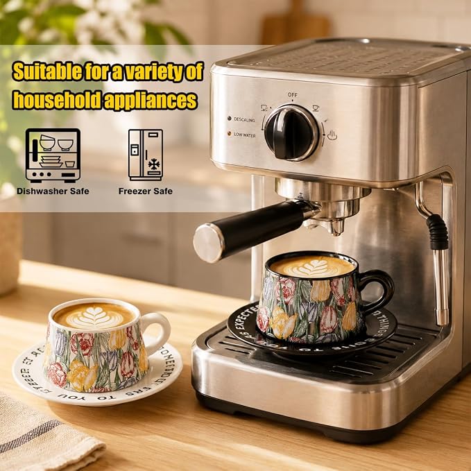Tea Cup and Saucer Set Floral Design Porcelain Ceramic Coffee Cup Sets - Image 3
