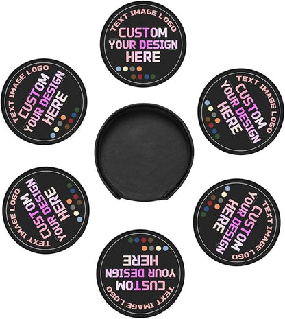 Custom PU Coasters with Logo, Customized Coasters, Personalized Leather Coaster, Custom Coaster Set of 6, Gift for Christmas/Valentine’s Day, Bar Accessories for Whiskey/Wine, Leather Gift