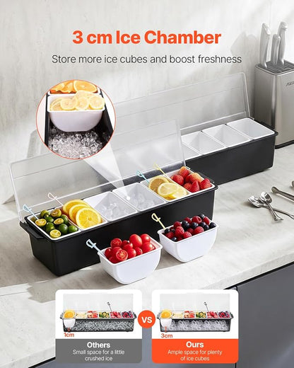 VEVOR Ice Cooled Condiment Serving Container, 6 Compartments Chilled Server - Image 2