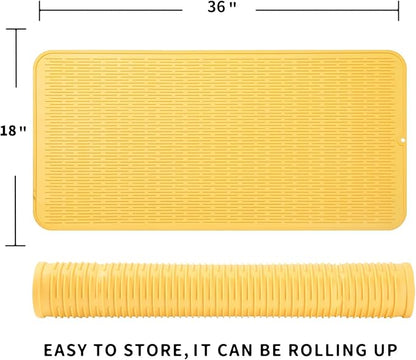 Silicone Dish Drying Mat for Multiple Usage,Easy clean,Eco-friendly,Heat-resistant Silicone Mat for Kitchen Counter or Sink,Refrigerator or Drawer Liner Yellow 5XL 36inches x 18inches