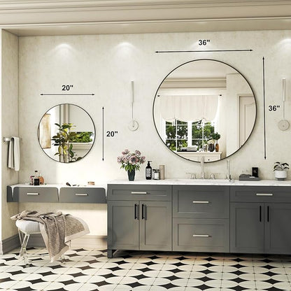 36 Inch Round Bathroom Mirror - Black Wall Mounted Circle Mirror with Metal Frame, Modern Round Hanging Mirror Suitable for Bathroom, Vanity, Entryway, Living Room