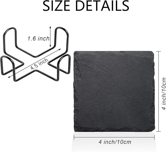 4 Pack 4 Inch Square Black Slate Coasters Set - Image 2